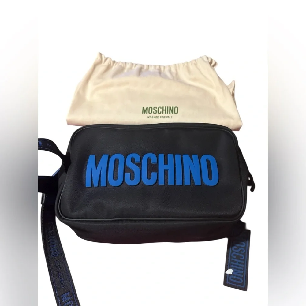 Moschino Logo Messenger Bag with Blue Logo New with Tags